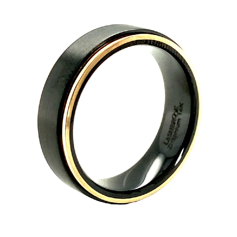 Women’s rings with polished amber for warmth -Zirconium Satin Finish Band with Gold Inlay