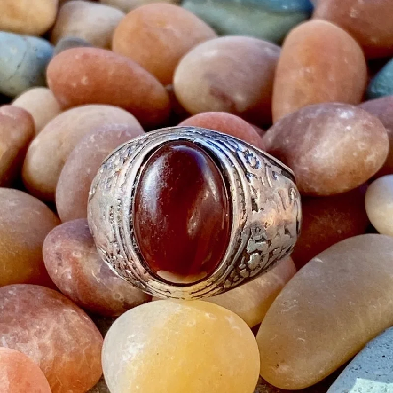 Women’s minimalist rings with polished onyx shine -Time Worn Signet Ring in Sterling Silver with Red Banded Sardonyx Size 9