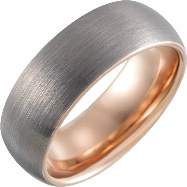 Women’s chunky rings with vibrant ruby inlays -18K Rose Gold PVD Tungsten Half Round Band with Satin (Matted) Finish