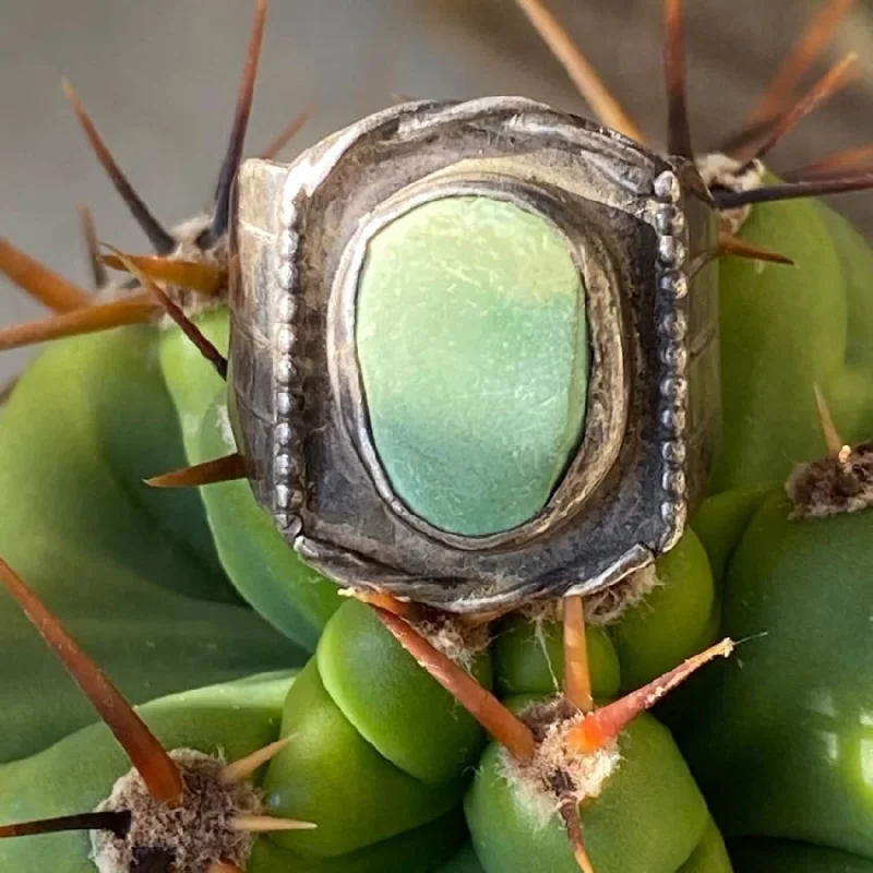 Women’s gold rings with shimmering opal centerpieces -Very Early Rustic Navajo Ring in Sterling Silver with Green Turquoise Size 11