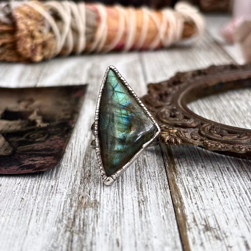 Women’s rings with tiger eye for boldness -Blue Green Labradorite Ring Silver Size 6.5 / Foxlark Crystal Jewelry Collection