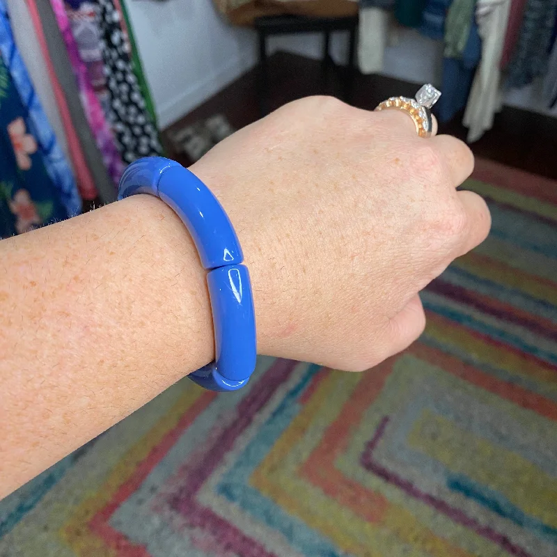 Silver bangles featuring vibrant turquoise stone inlays -cerulean bamboo bracelet