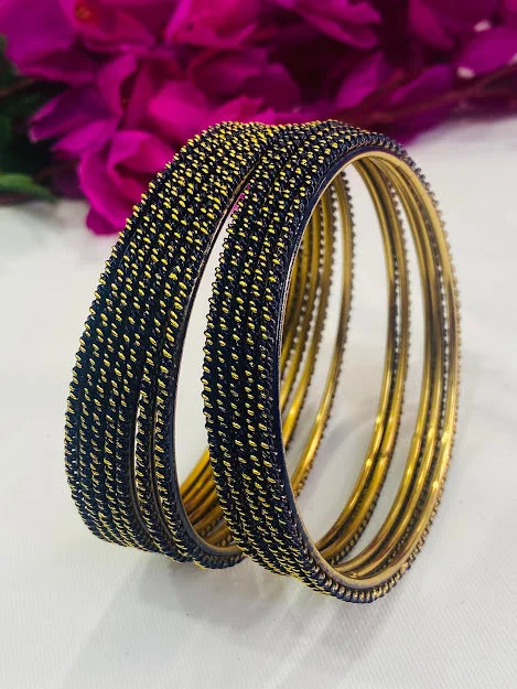 Bracelets with citrine stones for warm tones -Traditional Dark Blue Color Bollywood Style Indian Fancy Thin Gold Plated Bangles