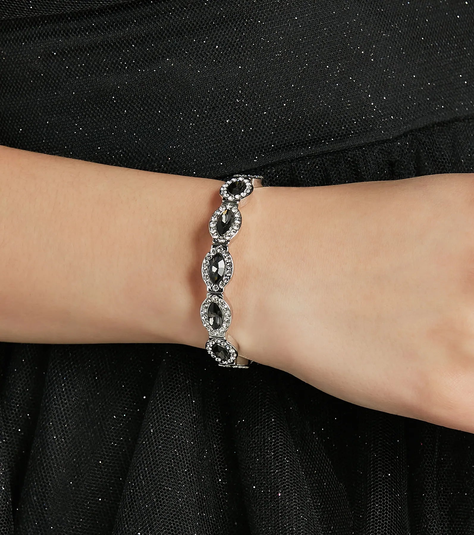 Bracelets with adjustable chains for perfect fit -Glitzy Drama Rhinestone Stretch Bracelet