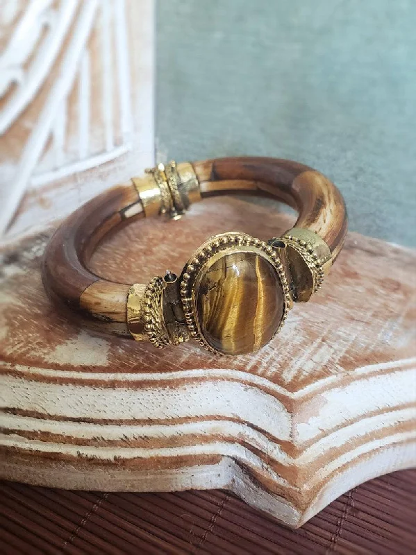 Bangles with herkimer diamonds for raw clarity -Tibetan Bracelet - Tiger's Eye