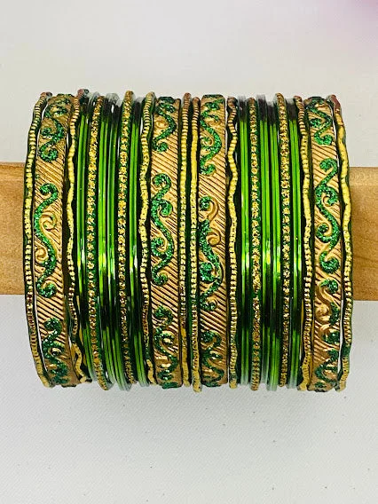 Bracelets with floral sapphire for romantic glow -Charming Green Color Shining Designer Metal Bangles