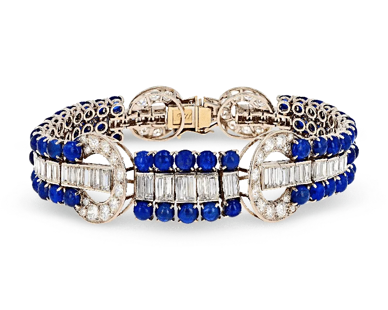 Bracelets with lotus motifs for spiritual vibe -Art Deco Sapphire and Diamond Bracelet, 25.00 Carats