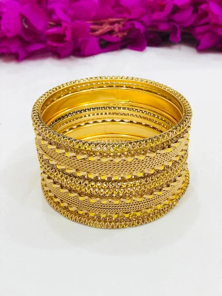 Bracelets with starburst topaz for radiant beauty -Elegant Gold Color Metal Bangles Set For Women