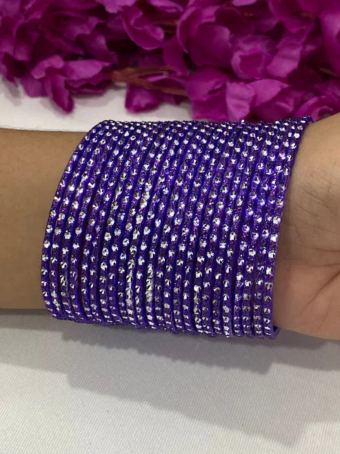 Bracelets with leather wrap for edgy look -Lovely Glittery Purple Color Designer Metal Bangle Set