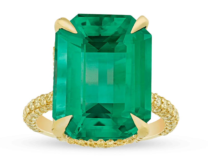 Women’s rings with raw citrine for charm -Colombian Emerald Ring, 13.67 Carats