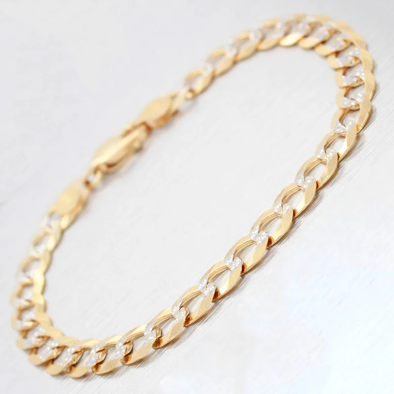 Bracelets with turquoise beads for boho vibes -Solid 14k Yellow Gold Diamond-Cut Curb Link Chain Bracelet - 7.50"