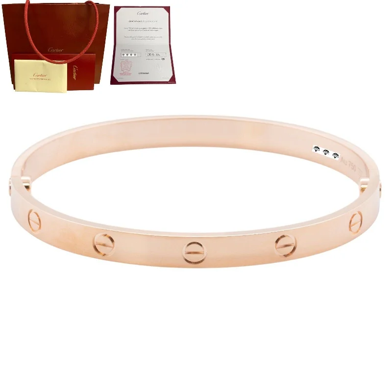 Bangles with engraved floral patterns for elegance -2024 NEW STYLE Cartier Love 18k Rose Gold Bangle Bracelet Size 19 BAG BOX CERT