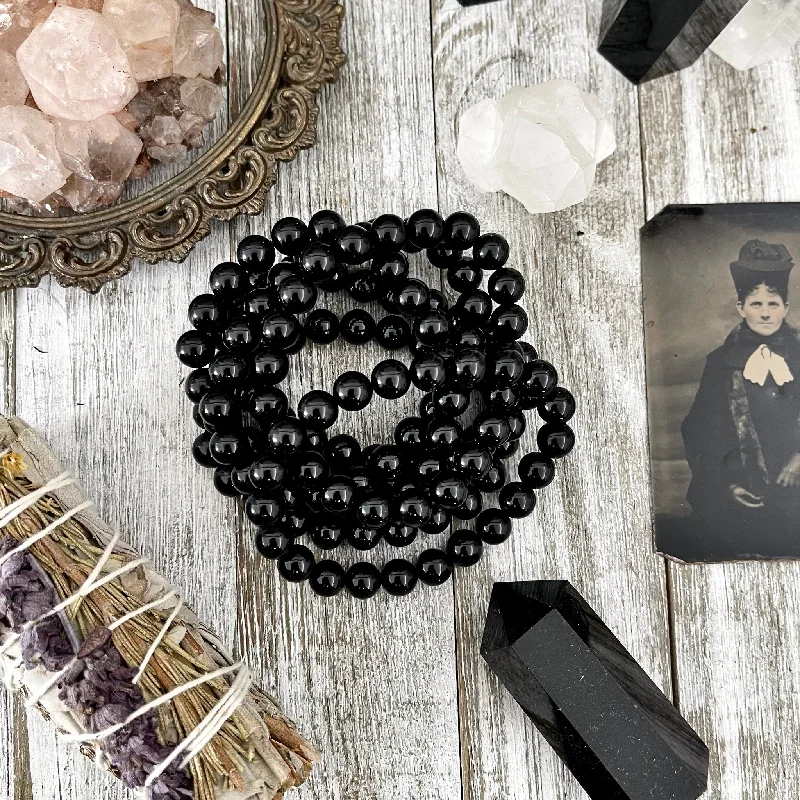 Bangles with pave-set diamonds for dazzle -Black Obsidian Crystal Beaded Stretch Bracelet