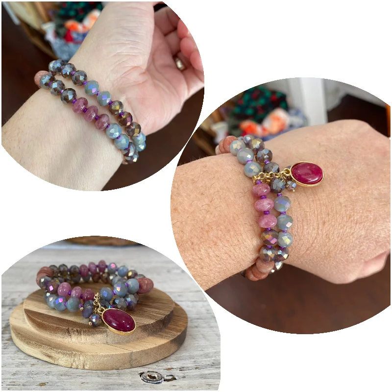 Bracelets with crescent moon for lunar appeal -amethyst with natural stone charm bracelet