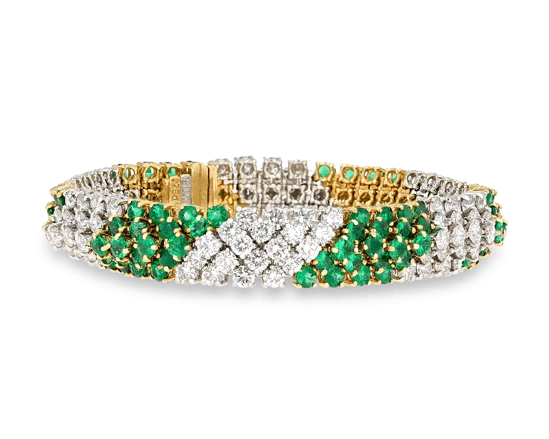 Bangles with claw-set tourmaline for vibrancy -Hammerman Brothers Emerald and Diamond Bracelet