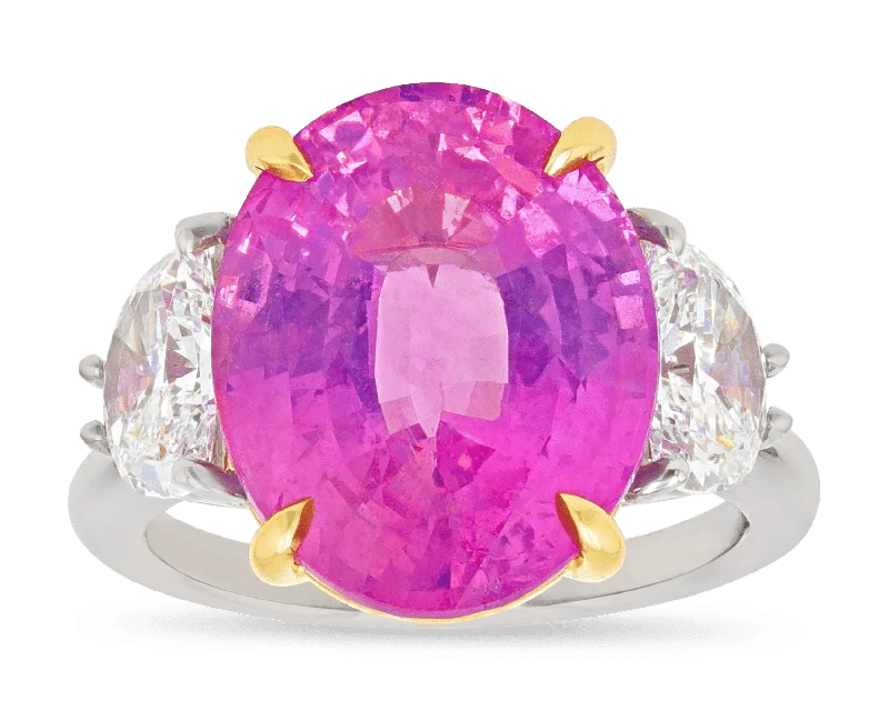 Women’s chunky rings with vibrant ruby inlays -Untreated Ceylon Sapphire Ring, 12.49 Carats