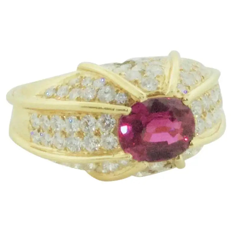 Women’s rings with tiger eye for boldness -Domed Ruby and Diamond Ring in 18k Yellow Gold GIA No Heat