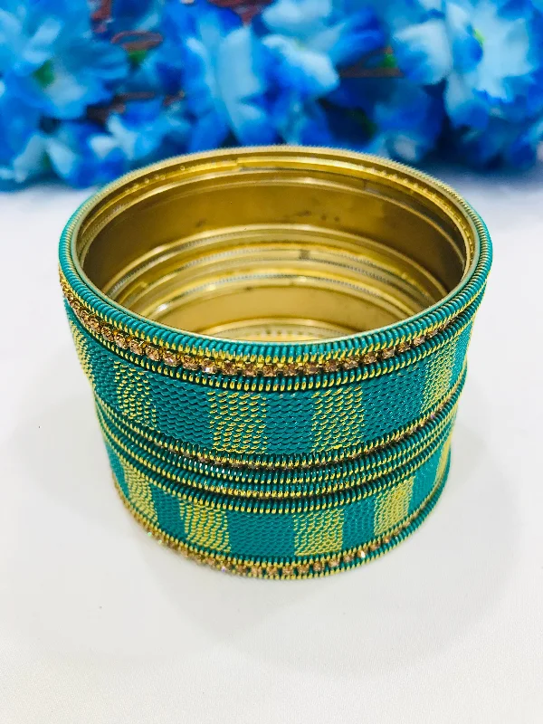 Bracelets with woven leather for rustic style -Elegant Teal Green Color Spiral Designer Metal Bangles For Women