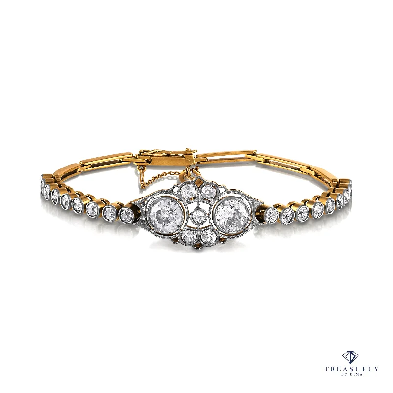 Bracelets with pearl beads for classic beauty -Antique 1900s 2.68ct Old Euro Diamond Bezel Set Tennis Line 14K Platinum BRACELET