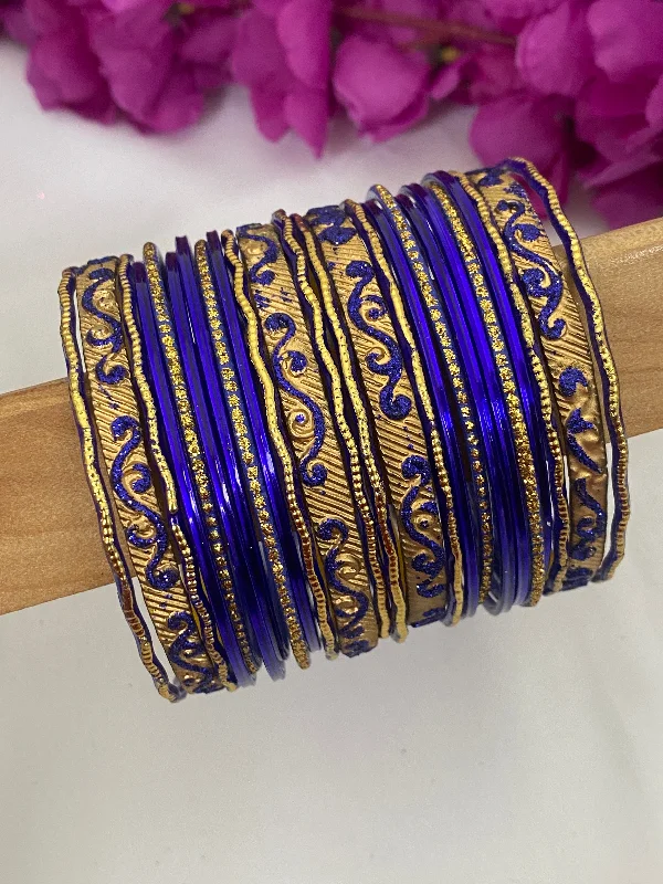 Bangles with natural amber for warm glow -Fancy Wedding Dark Blue Color Shining Two Side Border Designer Bangles