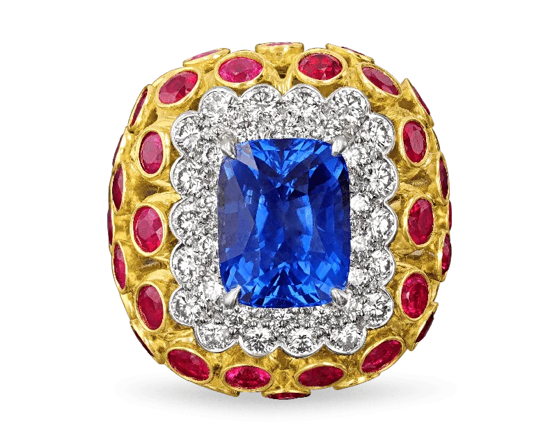 Women’s rings with bold lapis lazuli stones -David Webb Sapphire, Ruby and Diamond Ring