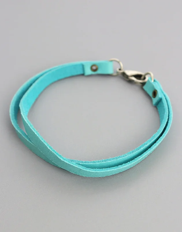 Bracelets with black diamond for bold edge -Light Turquoise Leather Bracelet, (1pc)