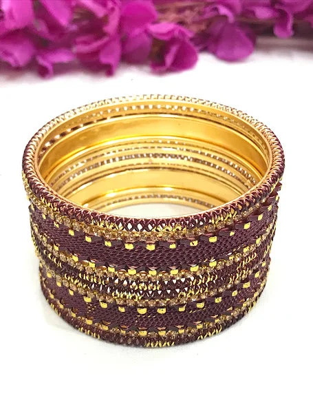 Leather bracelets with adjustable clasp for comfort -Appealing Purple Color Metal Bangles Set For Women