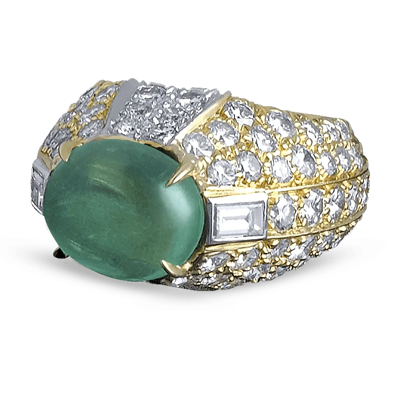 Women’s rings with tiger eye for boldness -David Webb Emerald Cabochon & Diamond Ring, 4.50 Carats