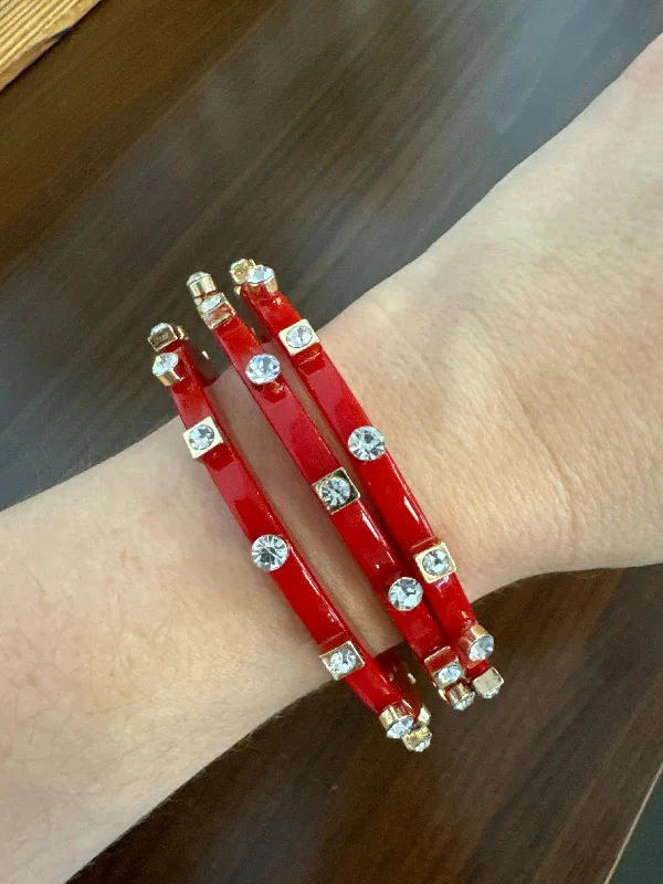 Thin bangles perfect for layering multiple styles -City Girl Jewel Red Bangles