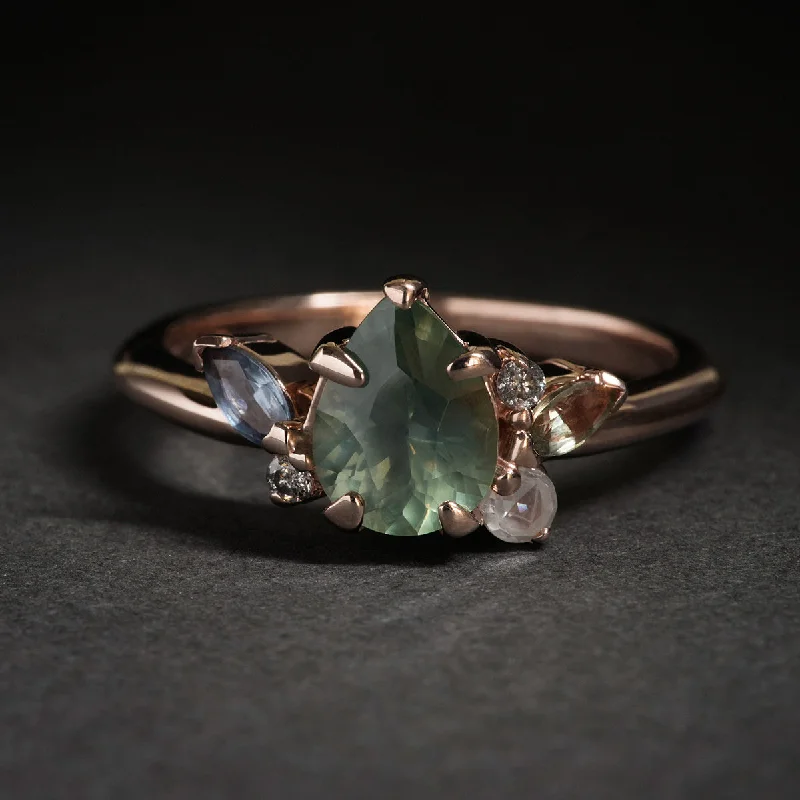 Women’s rings with channel-set peridot gems -Montana Sapphire Pear Cluster Ring