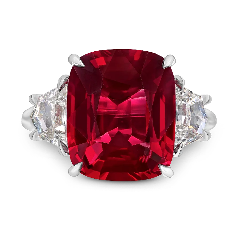 Women’s engagement rings with radiant-cut rubies -Untreated Burma Spinel Ring, 10.20 Carats