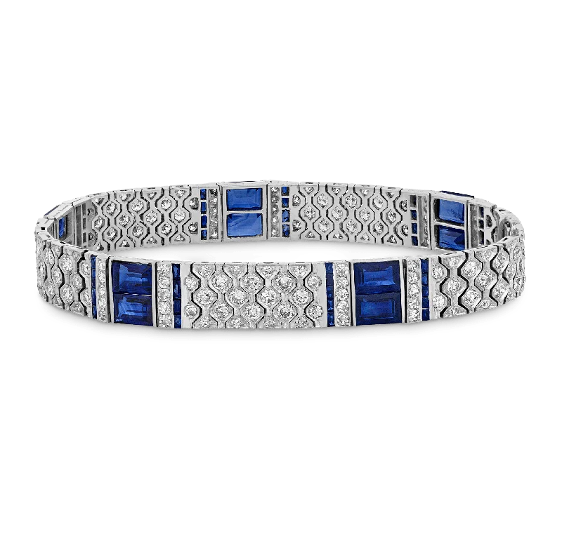 Thin bangles perfect for layering multiple styles -Charles Holl Art Deco Sapphire and Diamond Bracelet