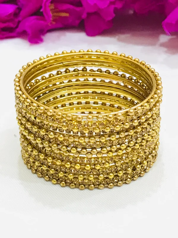 Bracelets with tiger eye for warm bands -Beautiful Gold Color Dot Designed Metal Bangles Set For Girls