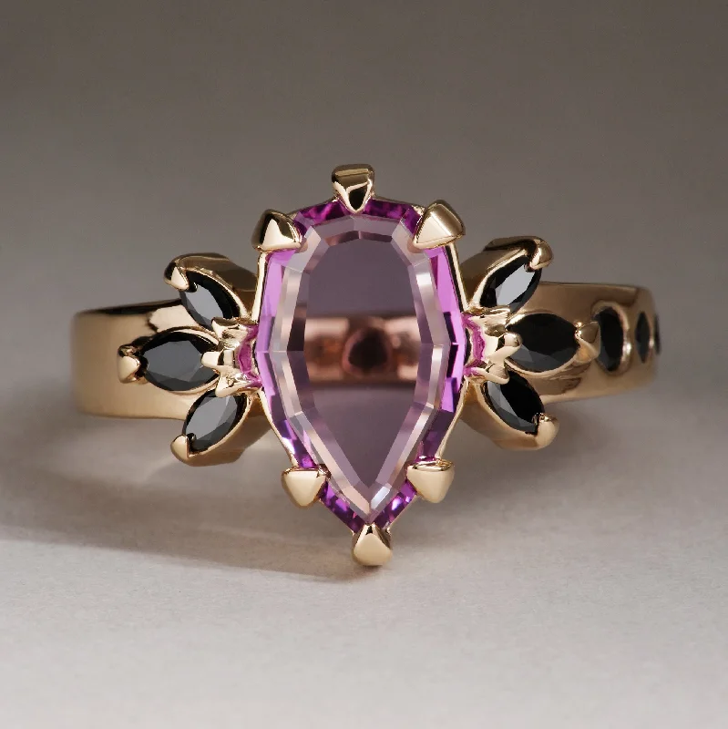 Women’s rings with faceted fluorite for hues -Pink Sapphire Haruko Ring