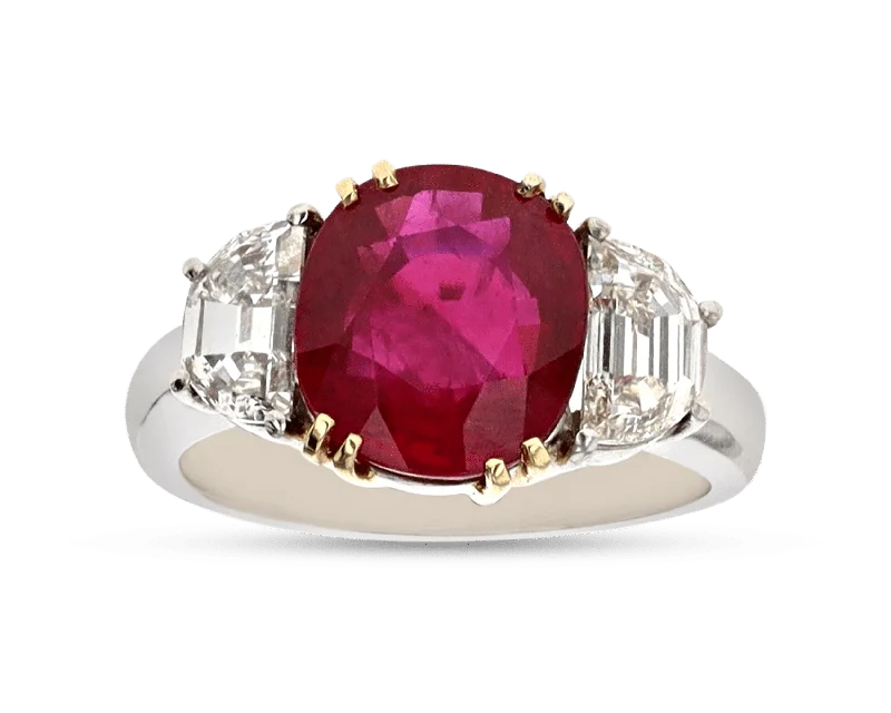 Women’s rings with hexagon-cut amethyst stones -Burma Ruby Ring, 4.07 Carats