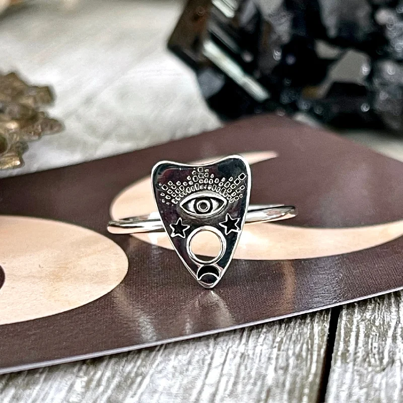 Women’s rings with claw-set jade for security -Tiny Talisman Planchette Ring in Sterling Silver / Size 7 8 9