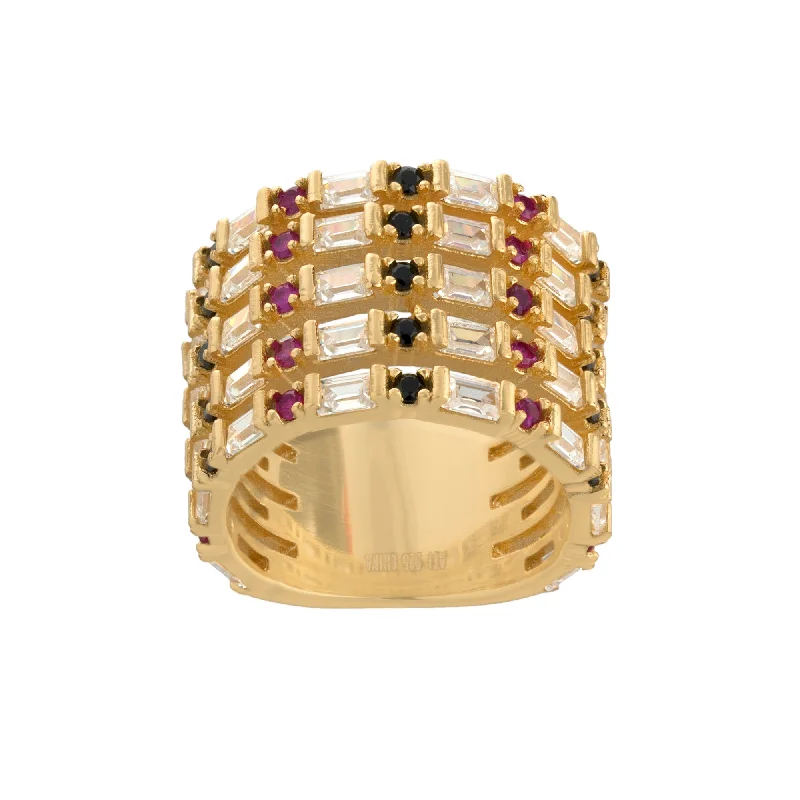 Women’s rings with crown-inspired topaz designs -Multi Layer Baguette Ring