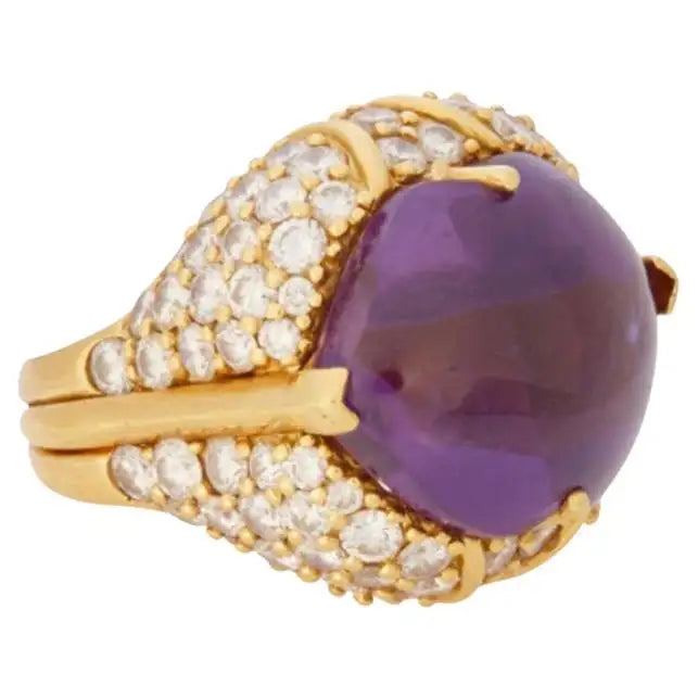 Women’s rings with brushed gold for subtlety -Fashion Forward Fancy Cut Amethyst and Diamond Ring in 18k Yellow Gold