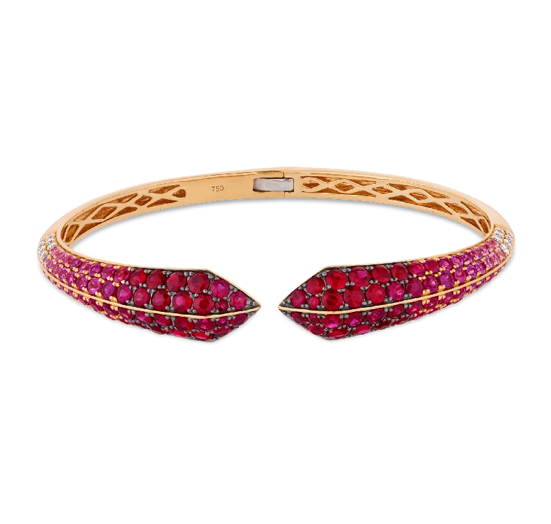 Bracelets with garnet stones for deep red -Rose Gold Bracelet with Rubies, Pink Sapphires and Diamonds