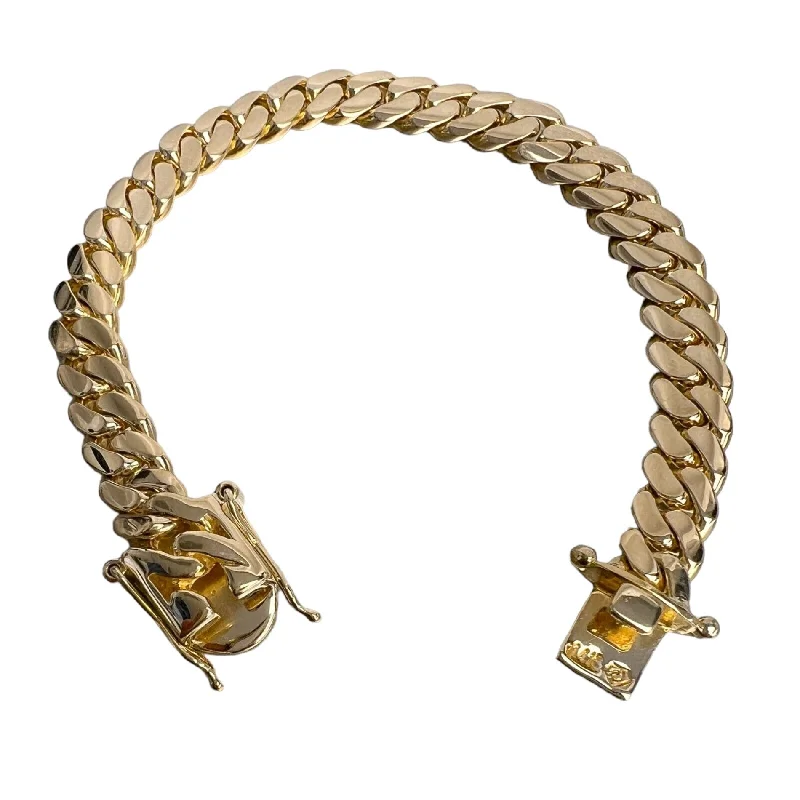 Silver bangles with polished mirror finish shine -14k Yellow Gold Miami Cuban Link 8.15mm Bracelet 7.00" 36.7g w/ Hidden Box Clasp