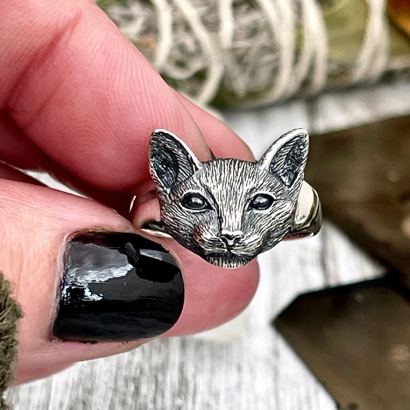 Women’s vintage-style rings with oxidized finish -Tiny Talisman Cat Ring in Sterling Silver / Size 7 8 9