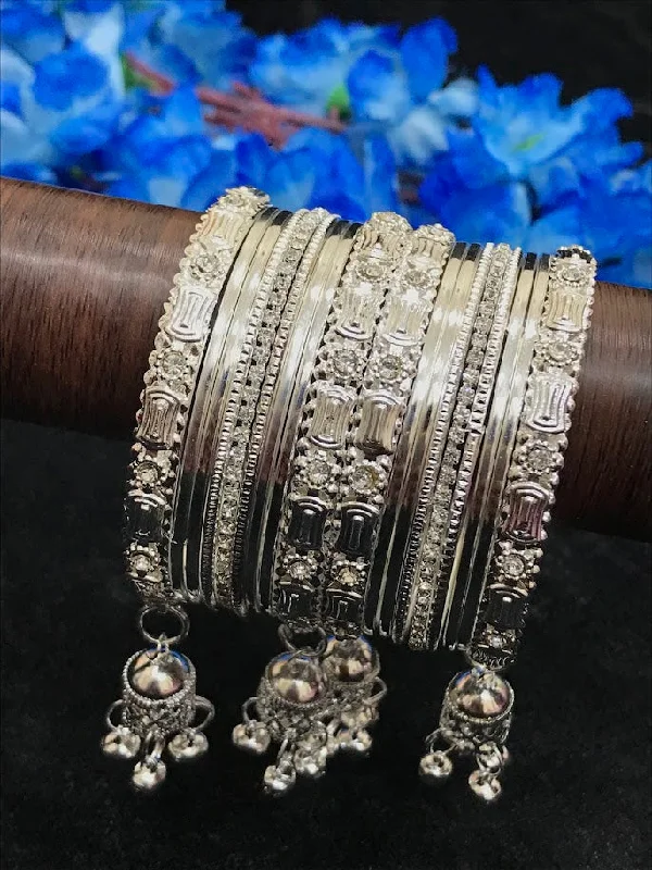 Bracelets with vintage claw-set gemstones -Attractive Silver Color Jimiki Chain Model Bangles For Women