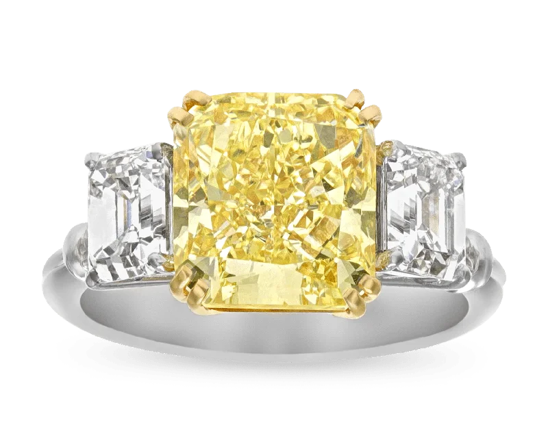 Women’s rings with brushed gold for subtlety -Fancy Yellow Diamond Ring, 4.26 Carats