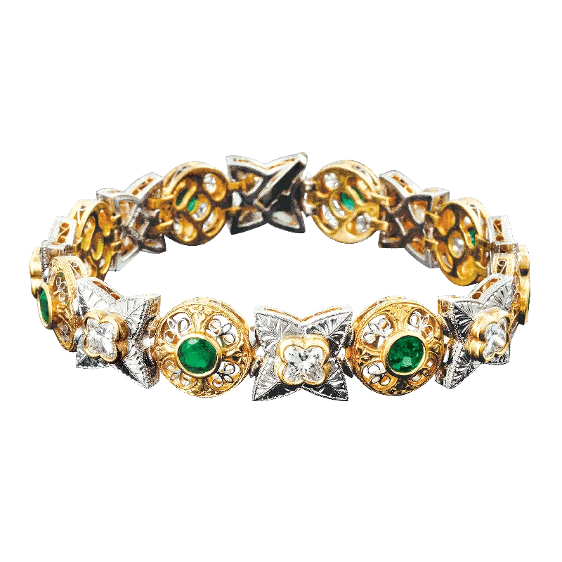 Thin bangles perfect for layering multiple styles -Beaudry Emerald and Diamond Bracelet