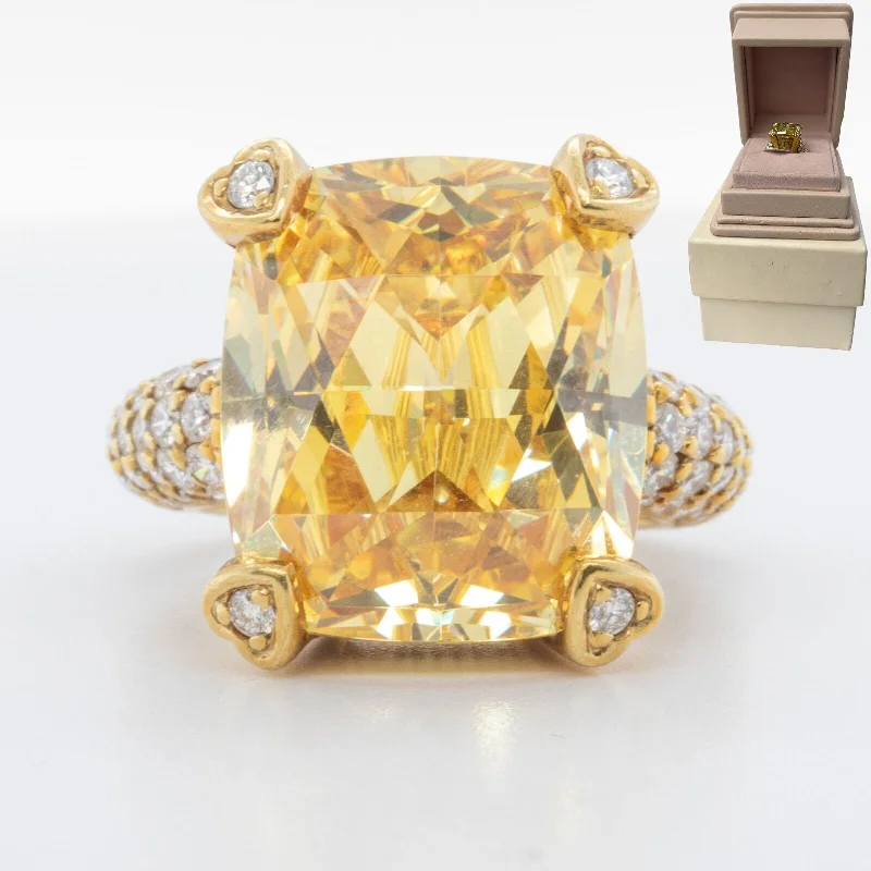 Women’s rings with vintage claw prong settings -Judith Ripka Lola 18k Yellow Gold Lemon Quartz Diamond Ring Size 4.75 BOX