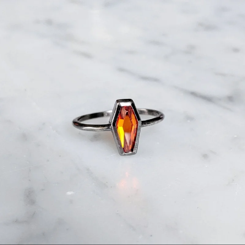 Women’s rings with rainbow moonstone for play -Orange Crystal Coffin Ring