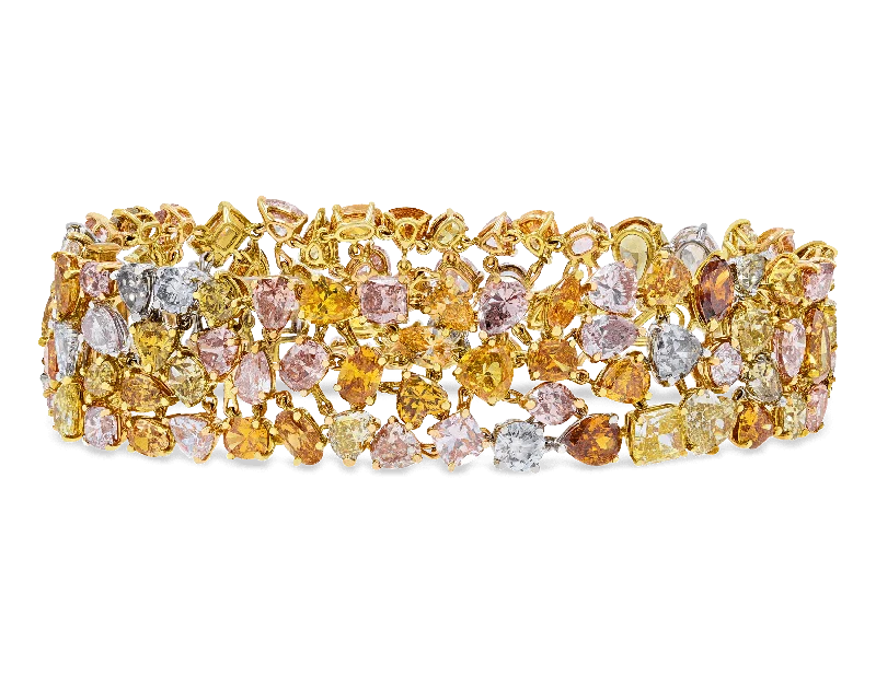 Bangles with rough opal for organic shine -Multi-Colored Diamond Bracelet, 42.40 Carats