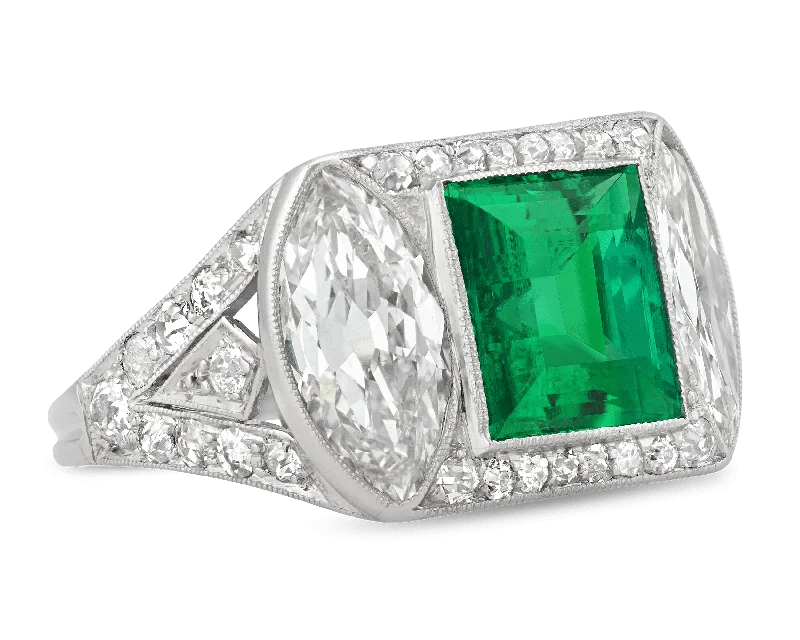 Women’s vintage rings with ornate rose-cut stones -Art Deco Untreated Colombian Emerald Ring, 2.89 Carats