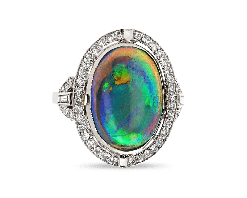 Women’s rings with hematite for metallic shine -Lightning Ridge Black Opal Ring, 7.00 Carats