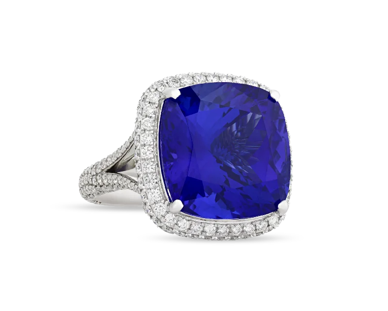 Women’s rings with hematite for metallic shine -Tanzanite Convertible Pendant Ring, 22.43 Carats